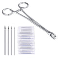Piercing Metal Clamps Forceps with 20Pcs Piercing Needles Surgical Stainless Steel Piercing Clamps for Belly Nipple