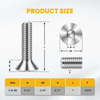 1/4-20 x 1 Flat Head Socket Cap Screws Countersunk Bolts, Allen Socket Drive, Stainless Steel 18-8 (304), Bright Finish, 50 PCS