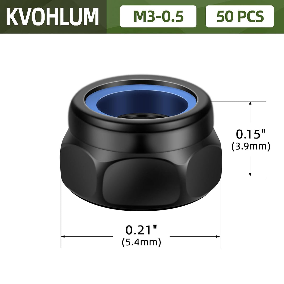 50 PCS M3-0.5 Nylon Insert Locknuts, Standard Metric Thread Self-Lock Nylon Inserted Hex Lock Nuts, Black Coating