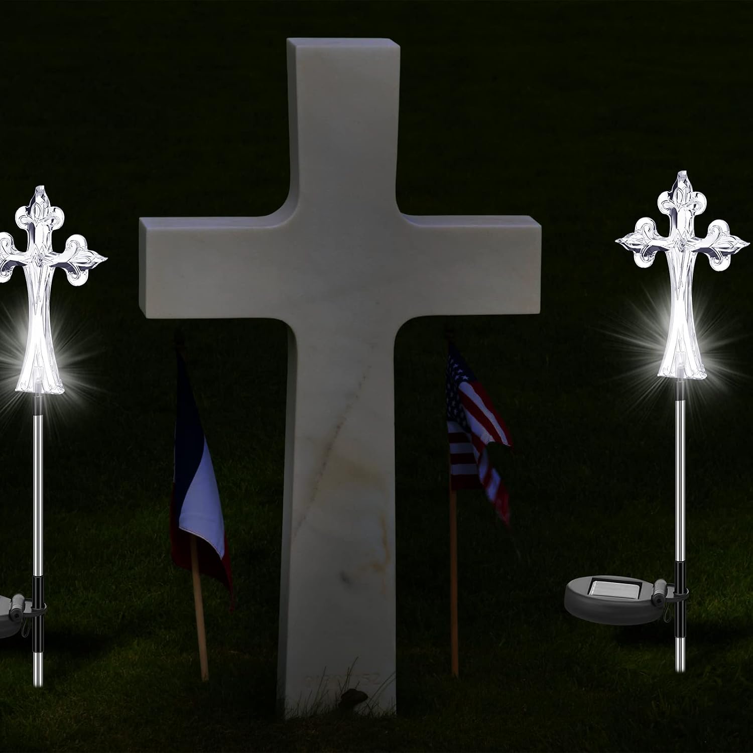 4 Pcs Solar Cross Lights Cemetery Memorial Stake 16 Inch,Cross