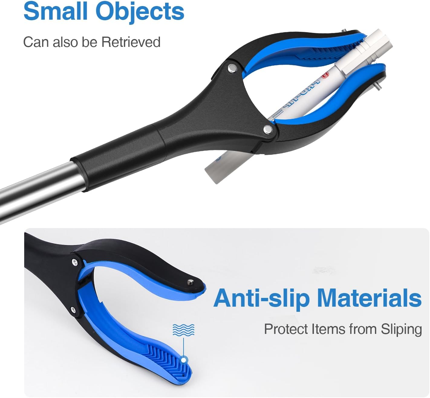 2-Pack Grabber Reacher Tool, 32 Inch Extra Long Steel Foldable Pick Up Stick with Strong Grip Magnetic, 90° Rotating