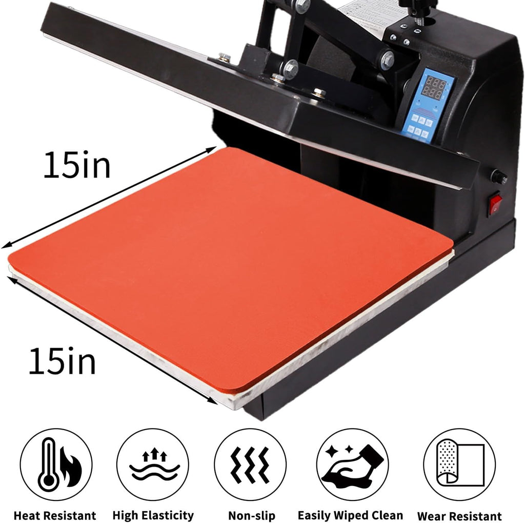 Heat Press Mat - 15x15 Inch Heat Resistant Insulation Silicone Pad for Heat Press Vinyl HTV Transfer Ironing