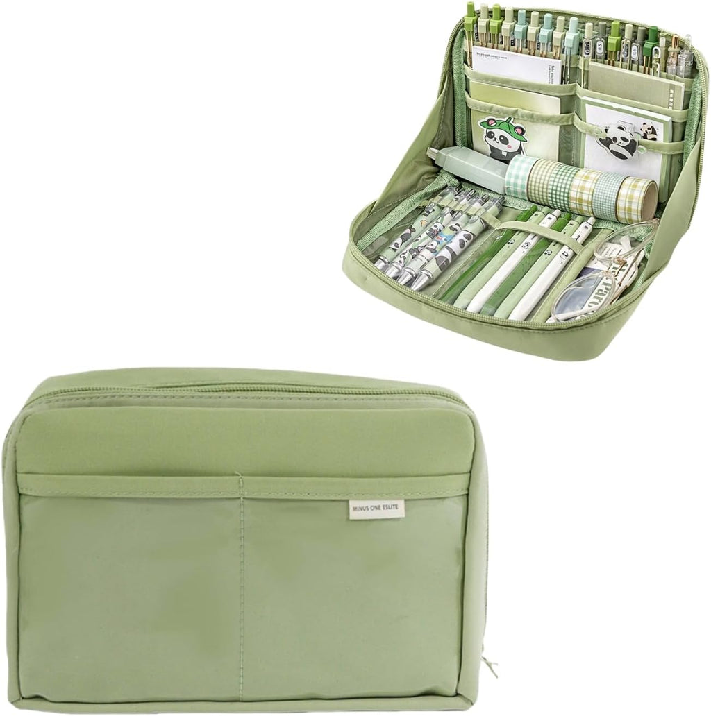 Kawaii Cute Pencil Pouch Aesthetic Standing Pencil Case (Green) | Large Capacity Stand Up Pencil Case, Cute Japanese