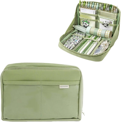 Kawaii Cute Pencil Pouch Aesthetic Standing Pencil Case (Green) | Large Capacity Stand Up Pencil Case, Cute Japanese