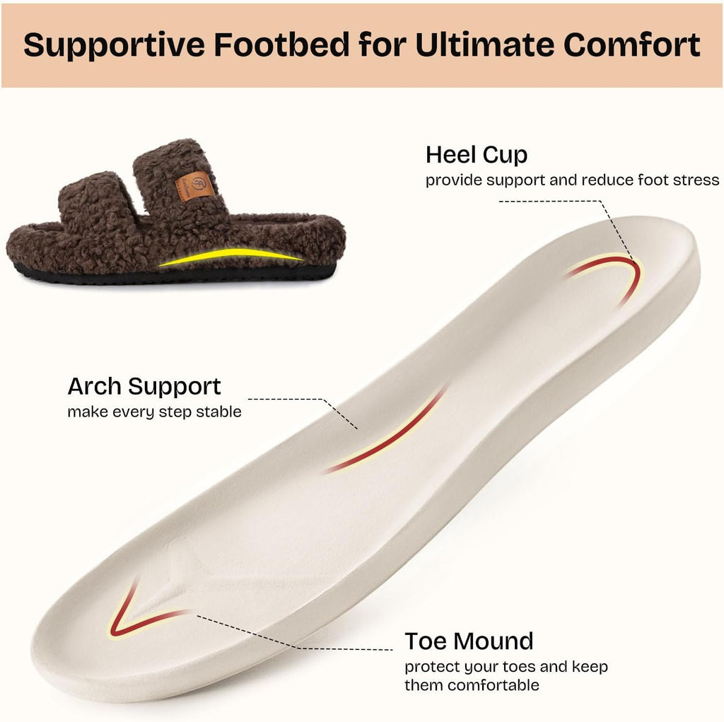 Womens Fuzzy Open-toe Slippers Memory Foam Indoor House Shoes | machine-washable,gifts,memory foam,anti-slip