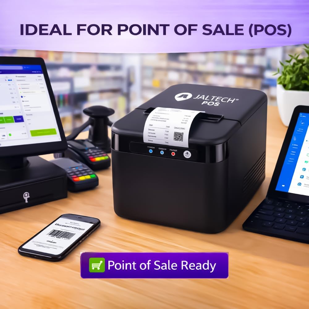 80mm Thermal Receipt Printer - USB & Ethernet POS Printer - Auto Cutter | Thermal Printer 1D 2D Barcodes - Cash