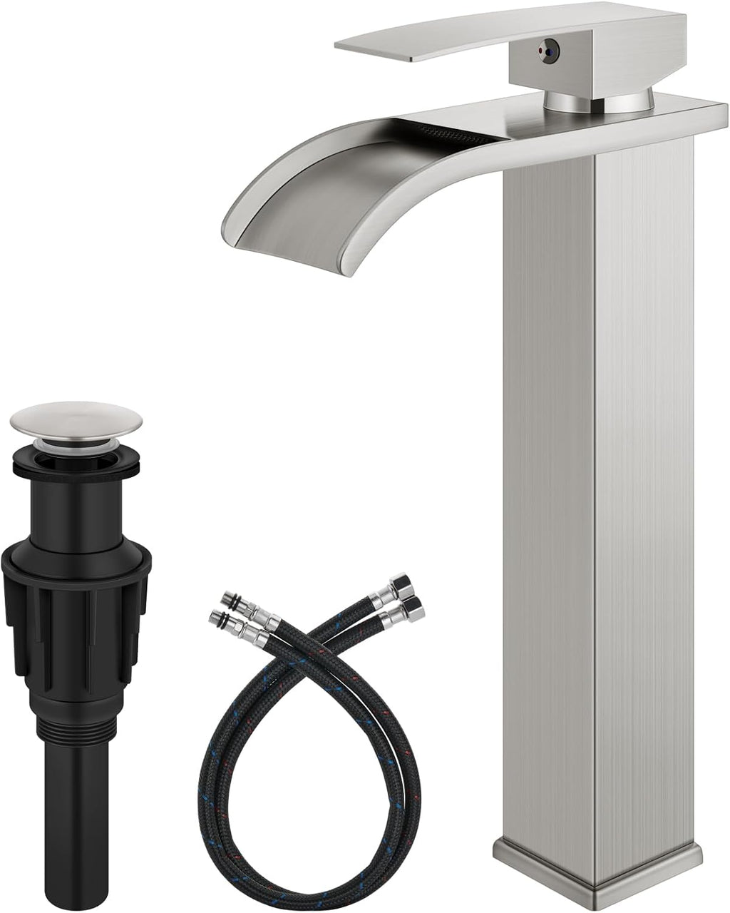 Brushed Nickel Waterfall Vessel Sink Faucet,Tall Bathroom Faucet