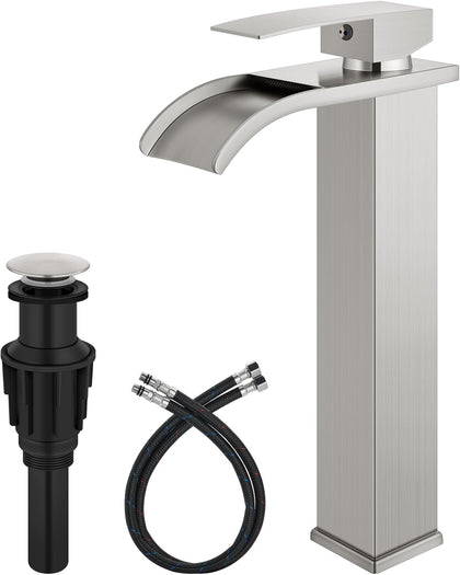 Brushed Nickel Waterfall Vessel Sink Faucet,Tall Bathroom Faucet