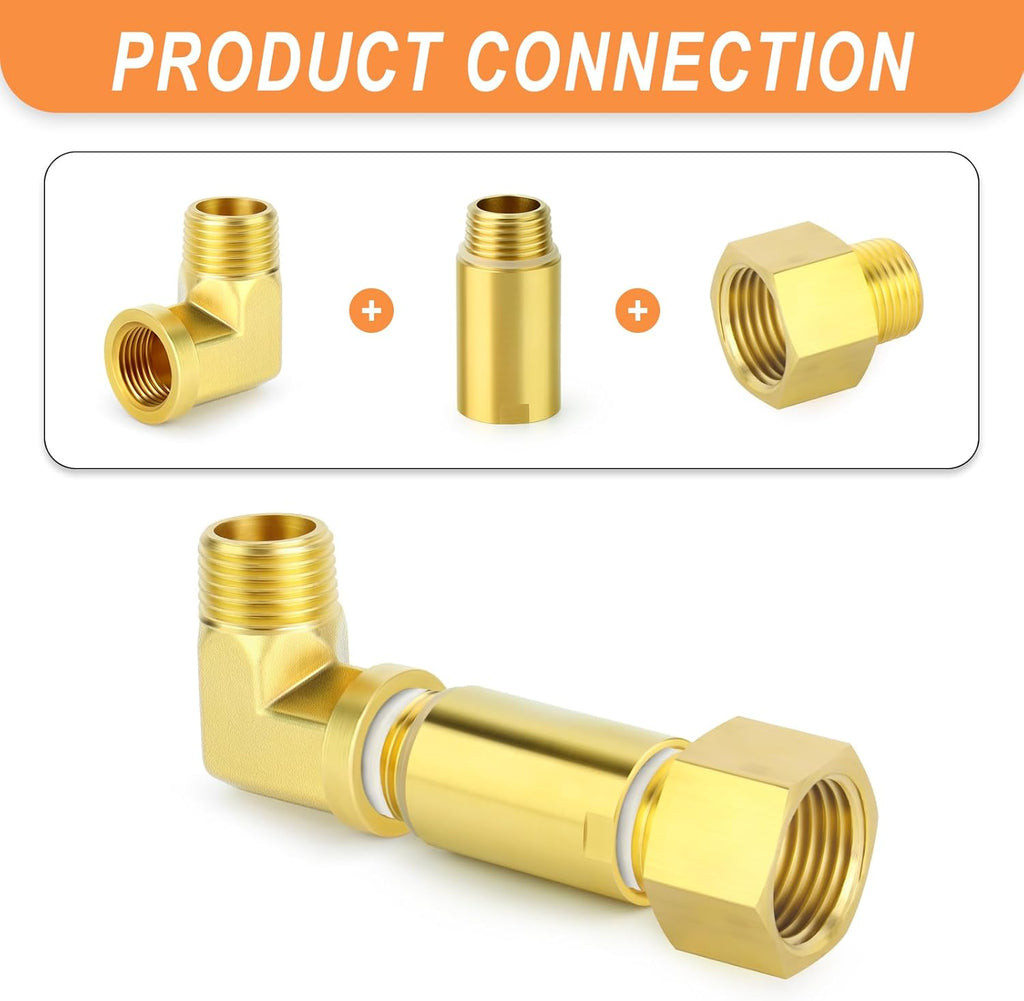 2Pcs Brass Pipe Plumbing Adapter with Rubber O-ring, 1/2" NPT Male x 1/2" NPT Female Pipe Fitting Coupler,Length