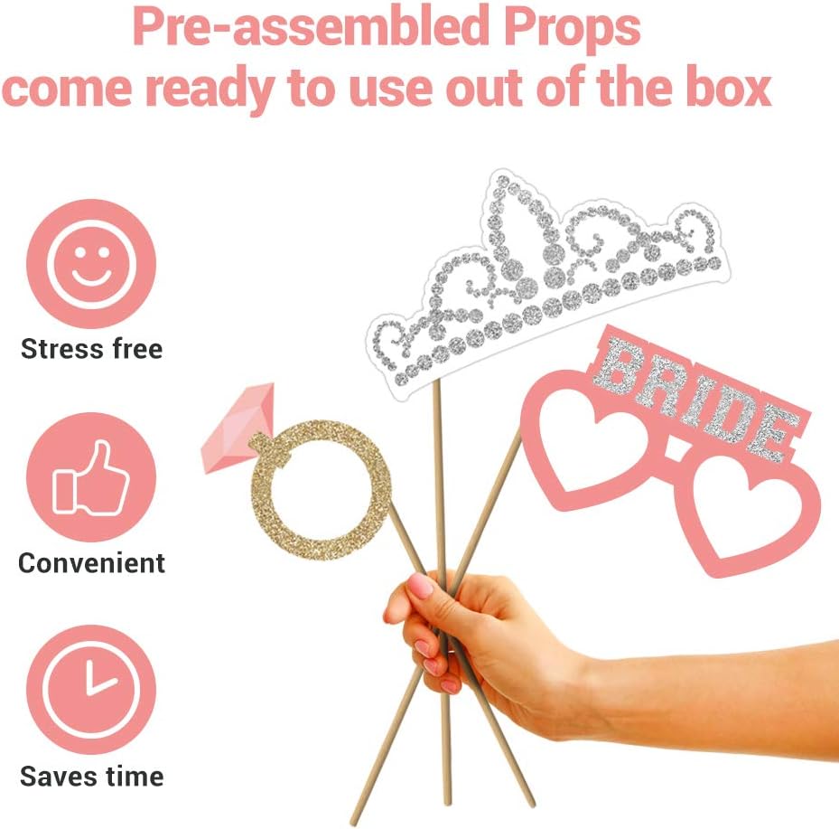 Fully Assembled Wedding Photo Booth Props - Set of 40 - Pink & Teal