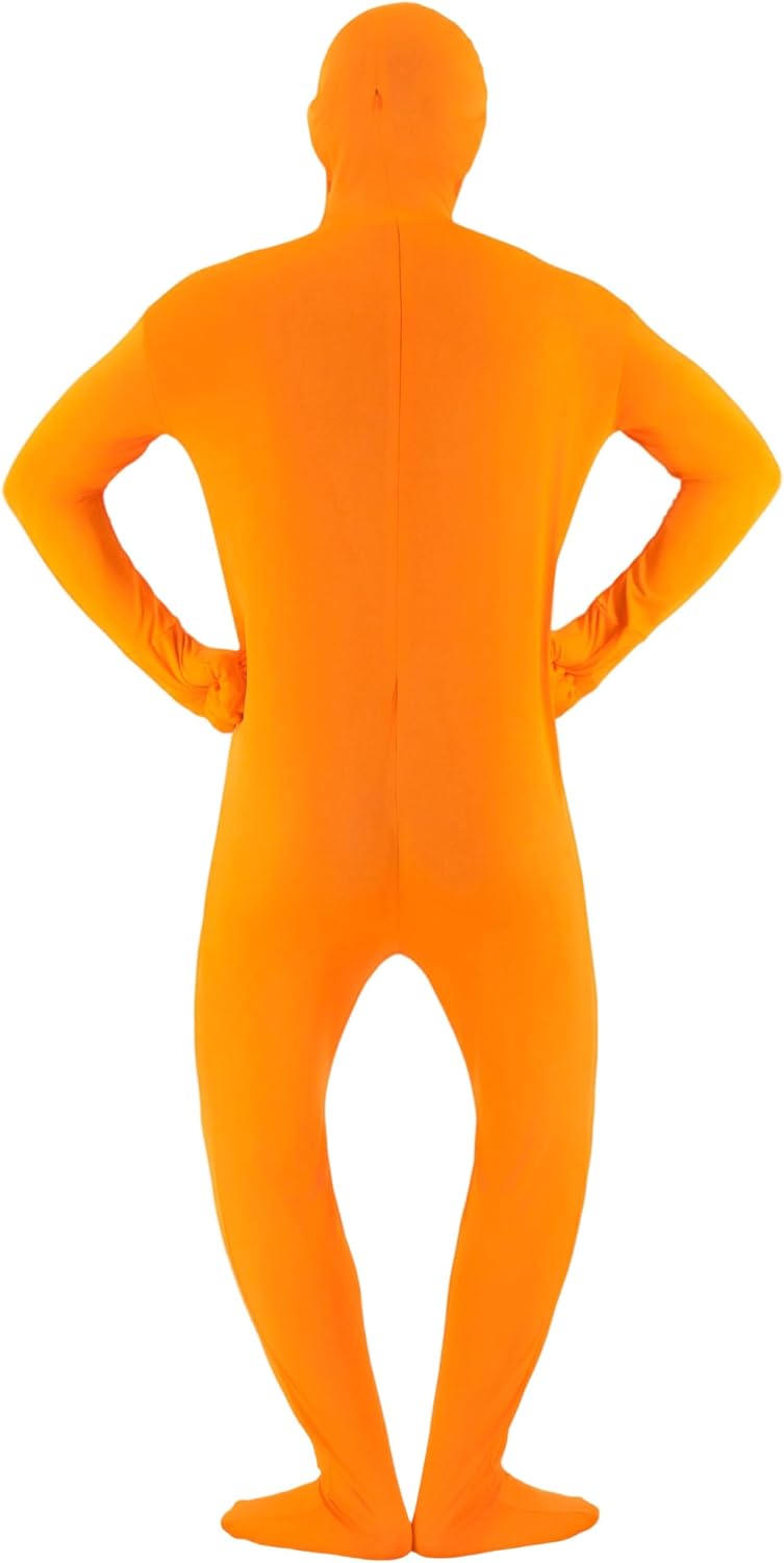 Orange Halloween Costume Adult Open Face Bodysuit | with Yellow Mustache Eyebrows Adult Open Face Bodysuit Men Women