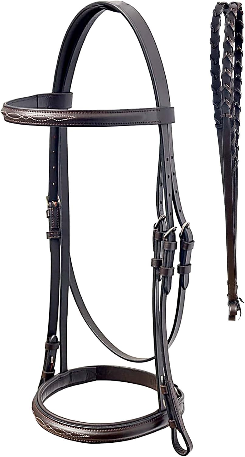 Fancy Stitched Hunter Bridle Laced Reins Snaffle English Horse Bridle 803SS01