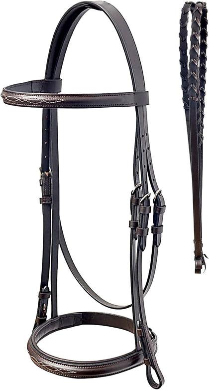 Fancy Stitched Hunter Bridle Laced Reins Snaffle English Horse Bridle 803SS01