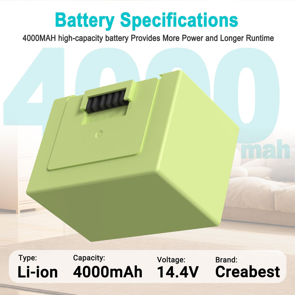 CREABEST 4.0Ah 14.4V Replacement Battery for iRobot Roomba e & i Series