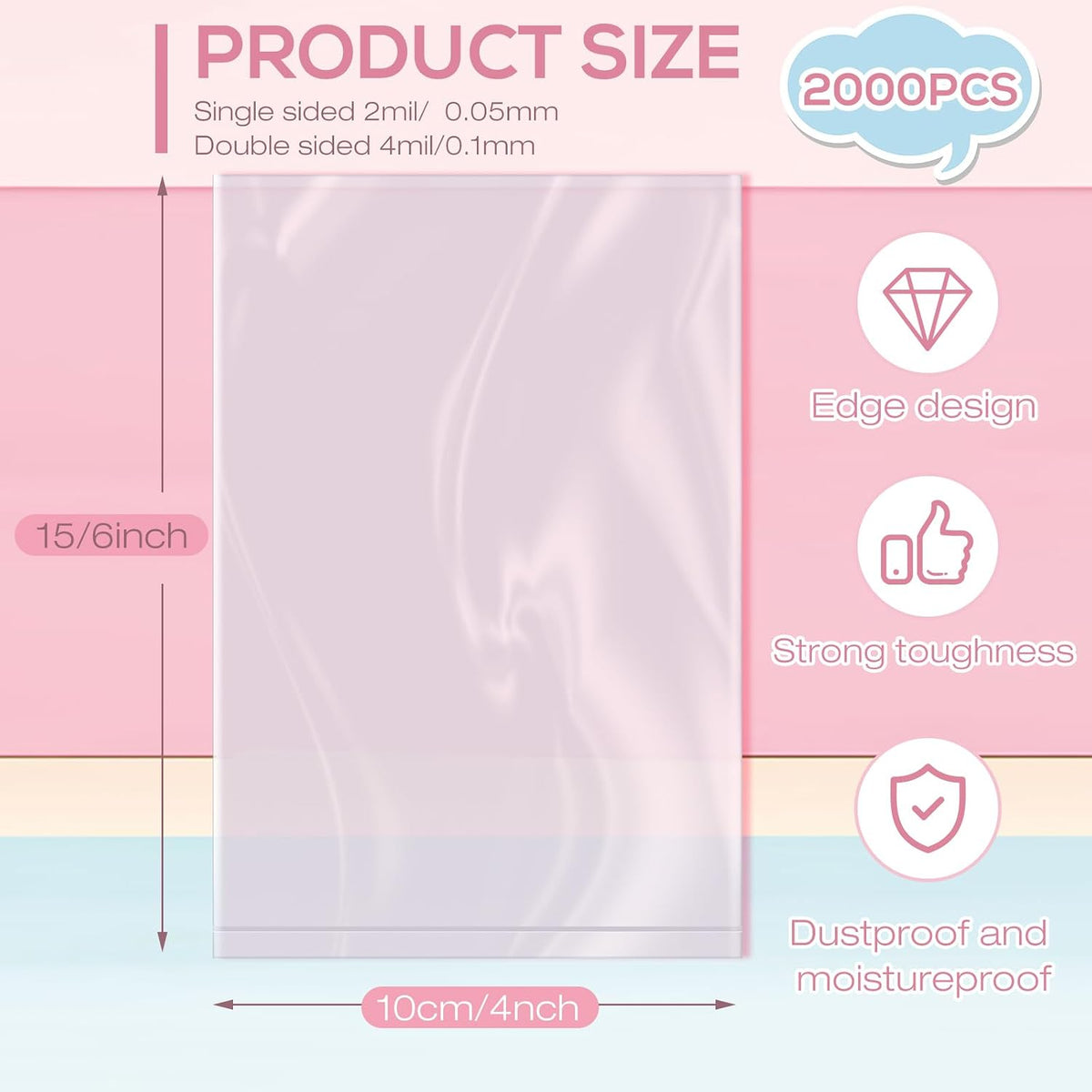 2000 Pcs 4" x 6" Clear Cellophane Bags for Candy Bakery Cookies