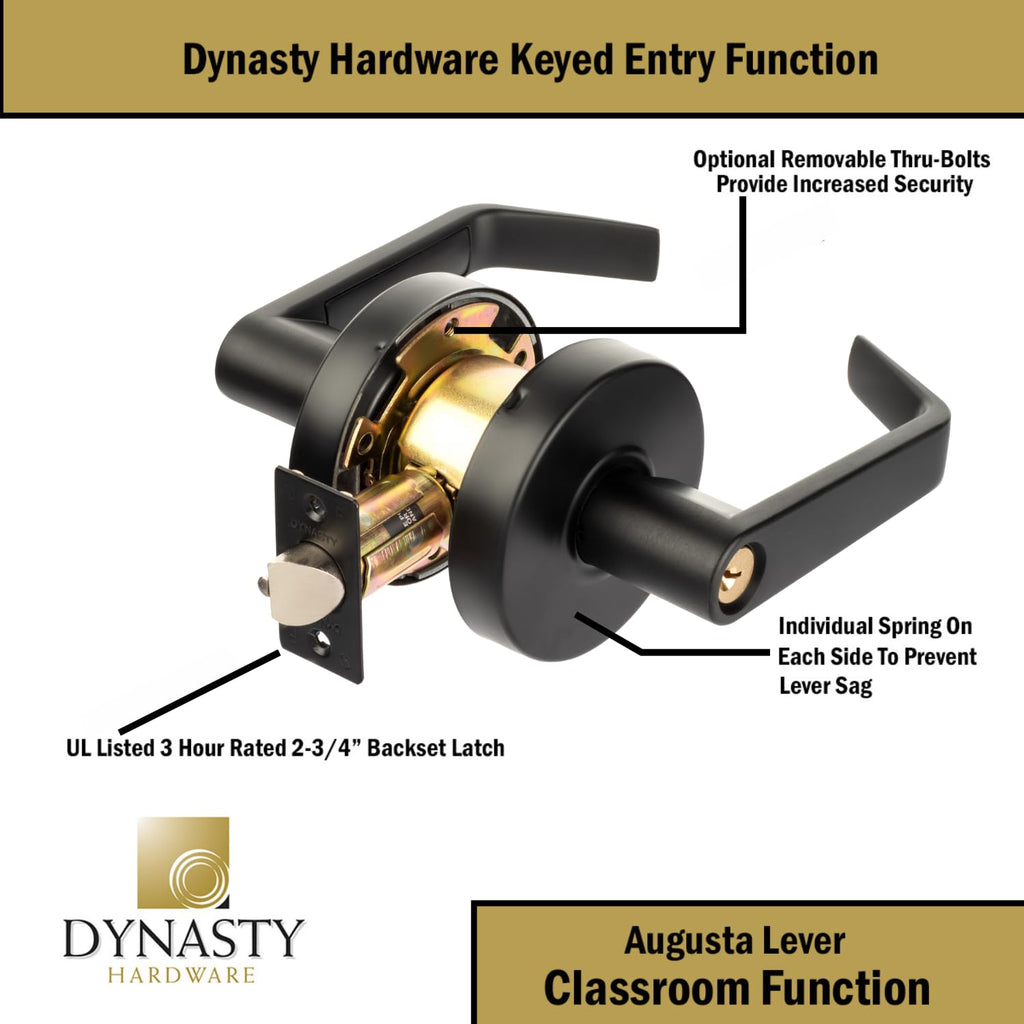 Dynasty Augusta Classroom Lever Lockset, ADA, Grade 2, Flat Black