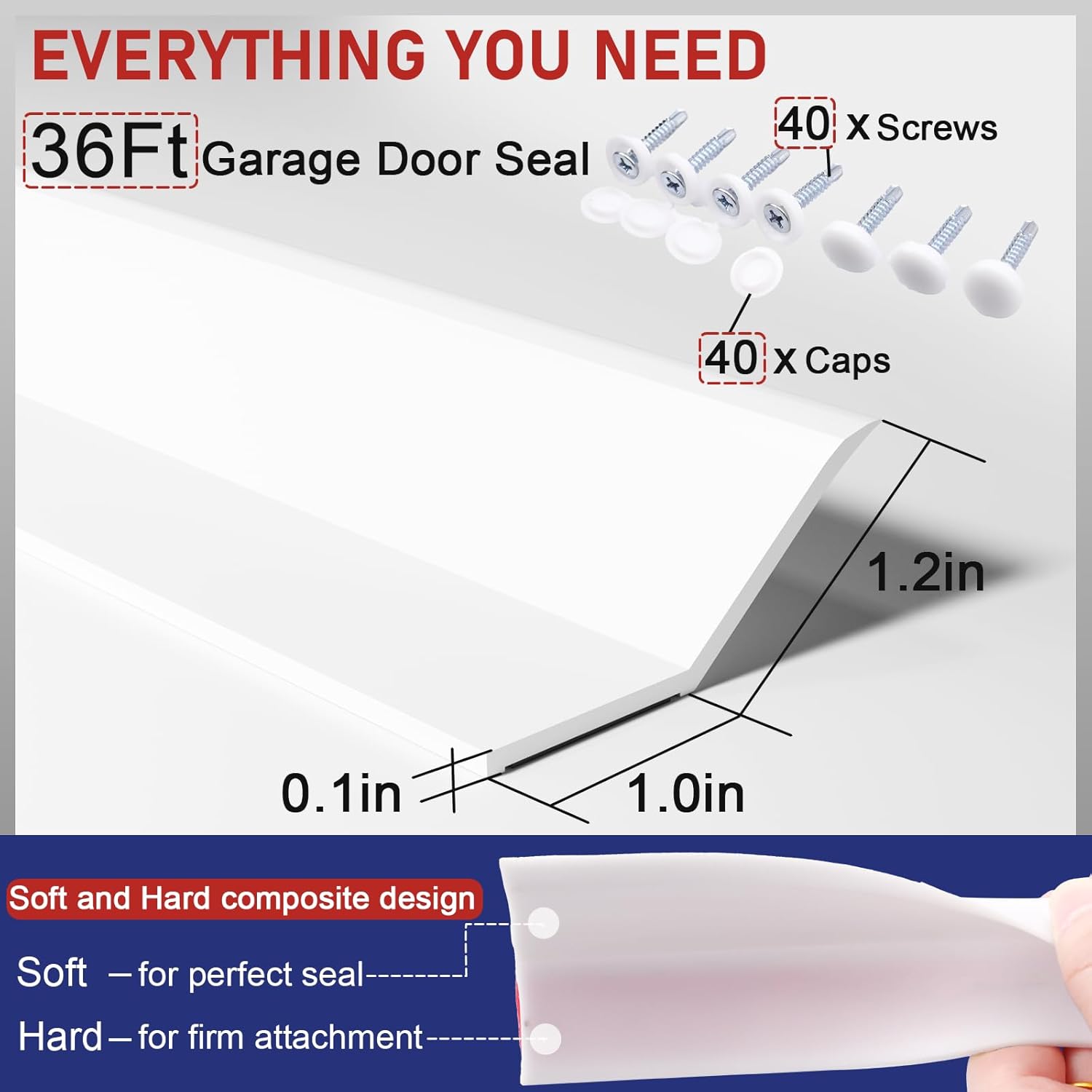 Garage Door Seal Top and Sides - 36 Ft Garage Door Weather Stripping Side Seal, Heavy Duty Weatherproof TPE