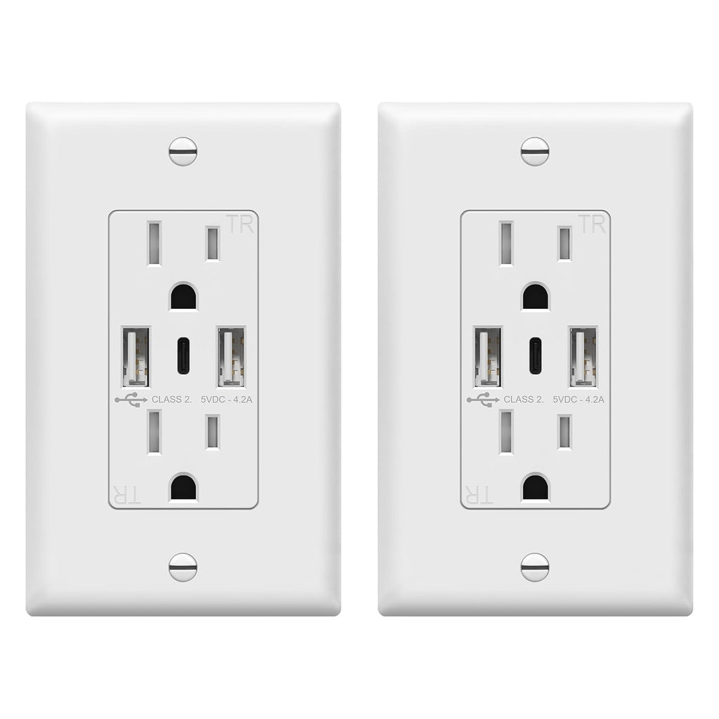 TOPGREENER 4.2A Dual Type A&C USB Wall Outlet, Charging Power Receptacle