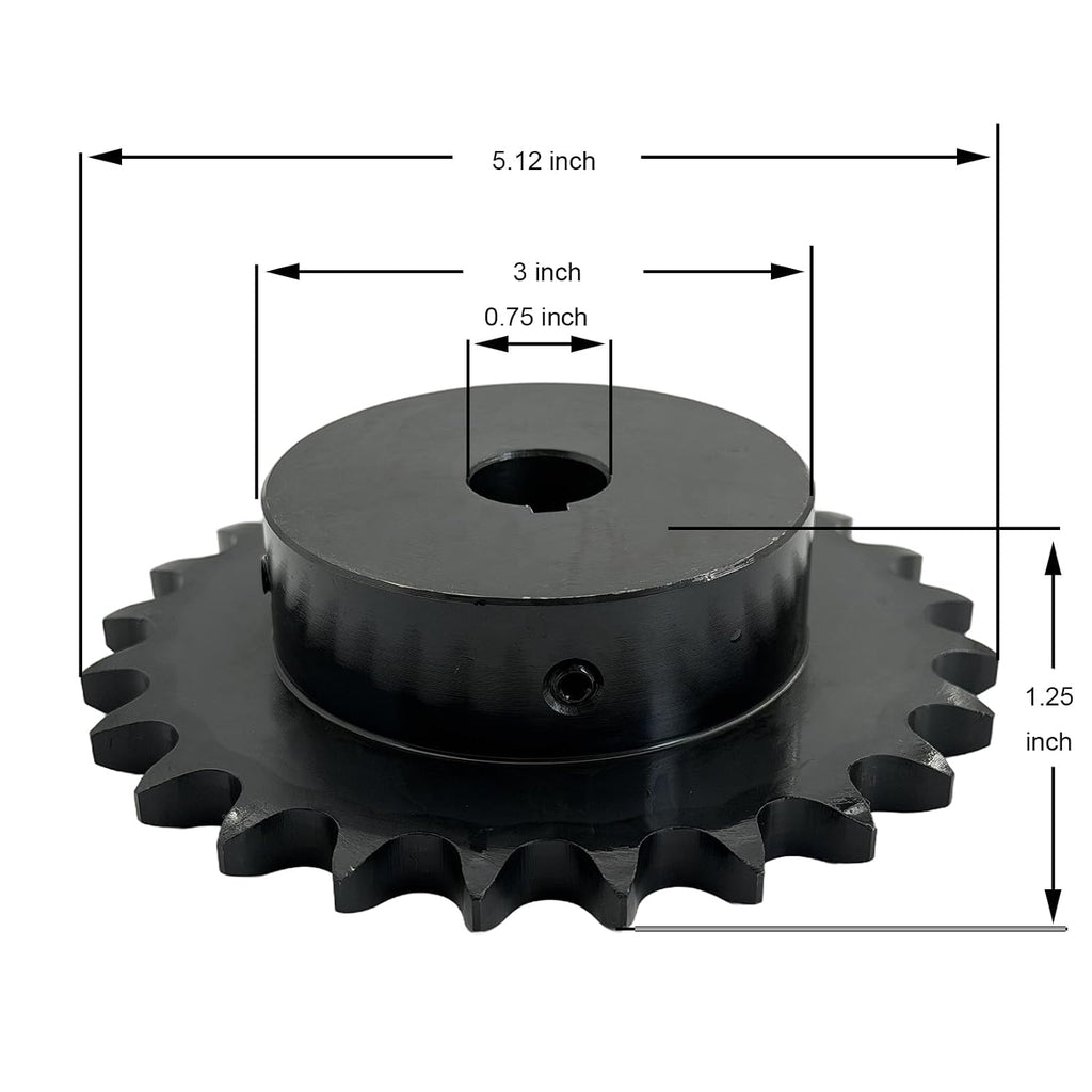 #50 Roller Chain Sprocket Type B 3/4 inch Bore 24 Tooth, Hardened Antirust 1045 Steel Drive Sprockets 50B24-3/4