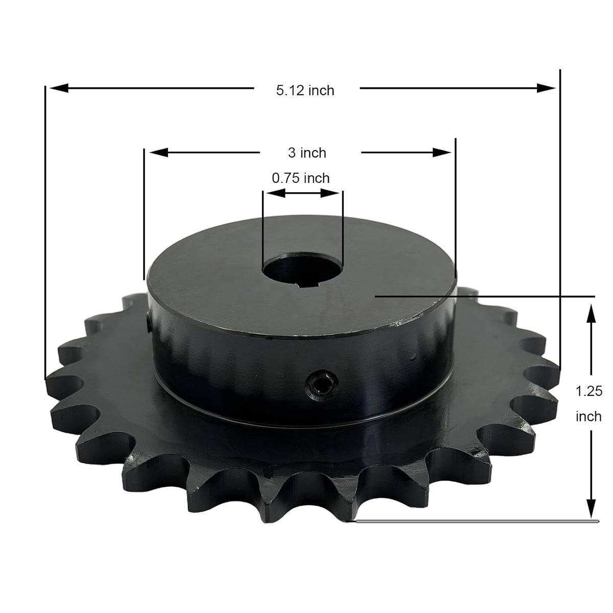 #50 Roller Chain Sprocket Type B 3/4 inch Bore 24 Tooth, Hardened Antirust 1045 Steel Drive Sprockets 50B24-3/4