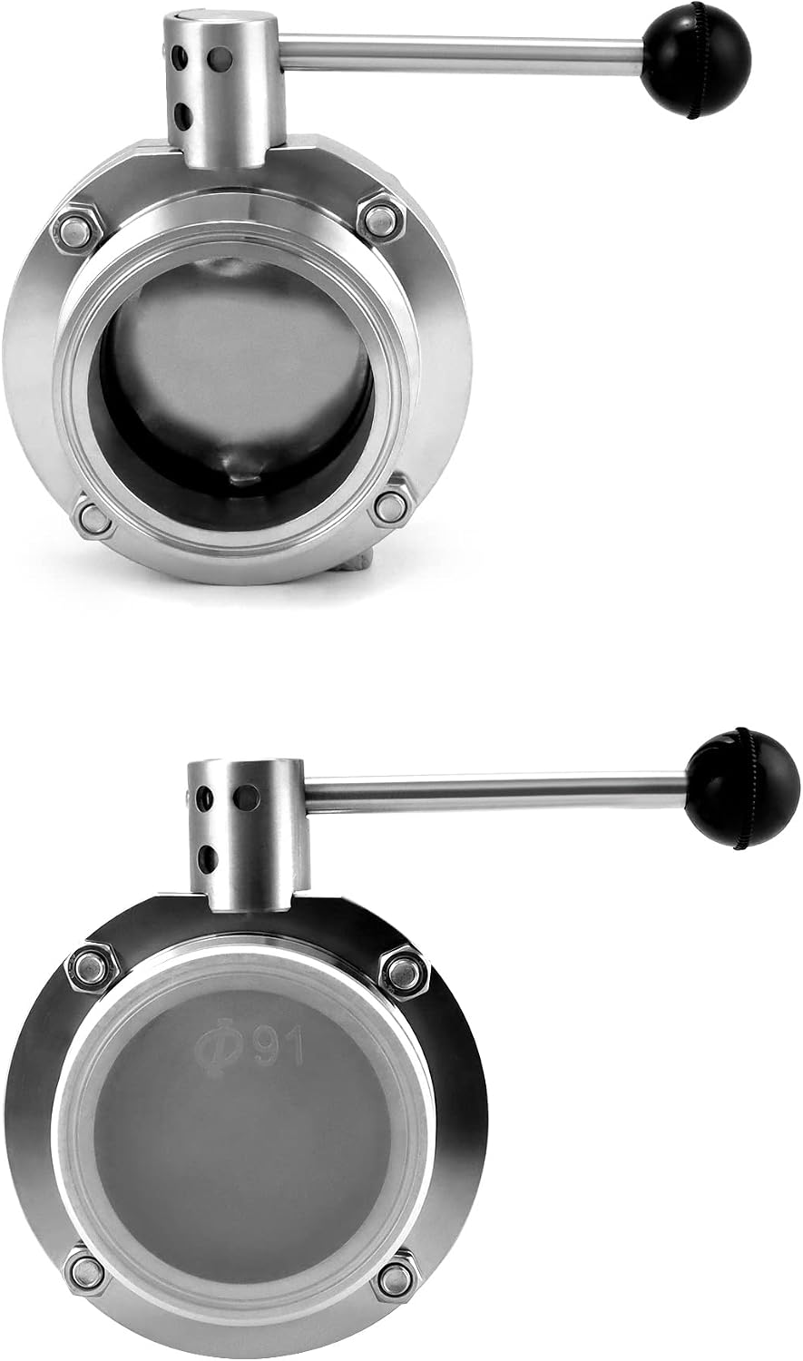 QWORK Stainless Steel Butterfly Valve 3" Tube OD – Precise Flow Control for Brewing, Liquid Transfer & Dairy Lines, 1 Pack