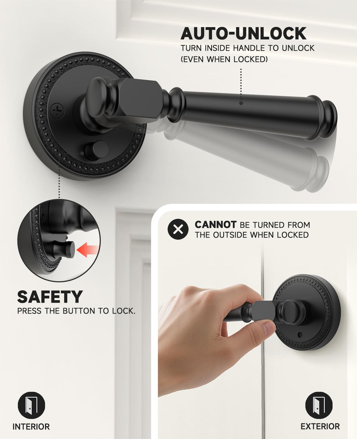 10 Pack Matte Black Privacy Interior Door Handles