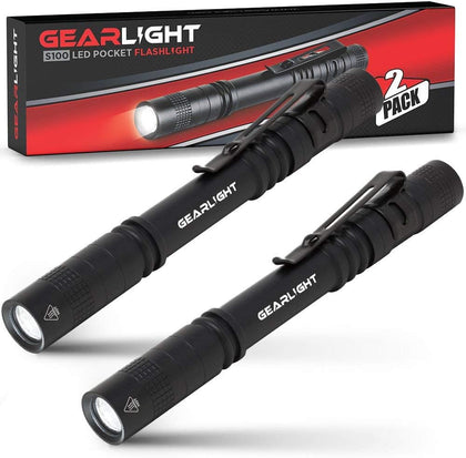 S100 LED Pocket Pen Light- 2 Small, Compact Flashlights with Clip for Tight Spaces, Police Inspection, Nurses &
