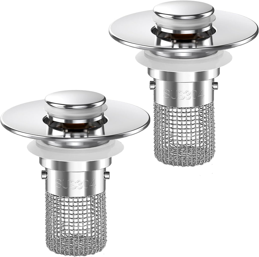 Bathroom Sink Drain Strainer,(2PCS) Pop-up Sink Drain Strainer with Removable Stainless Steel Strainer Basket Hair
