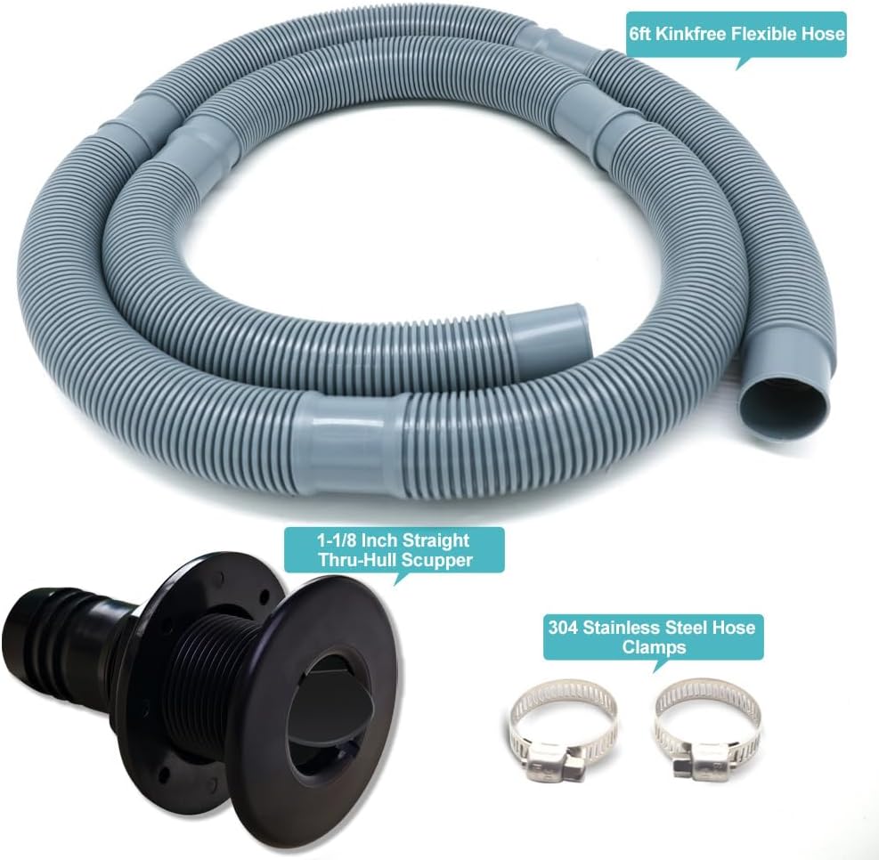 Marine Bilge Pump Hose 1-1/8 Inch Plumbing, Black Straight Thru Hull