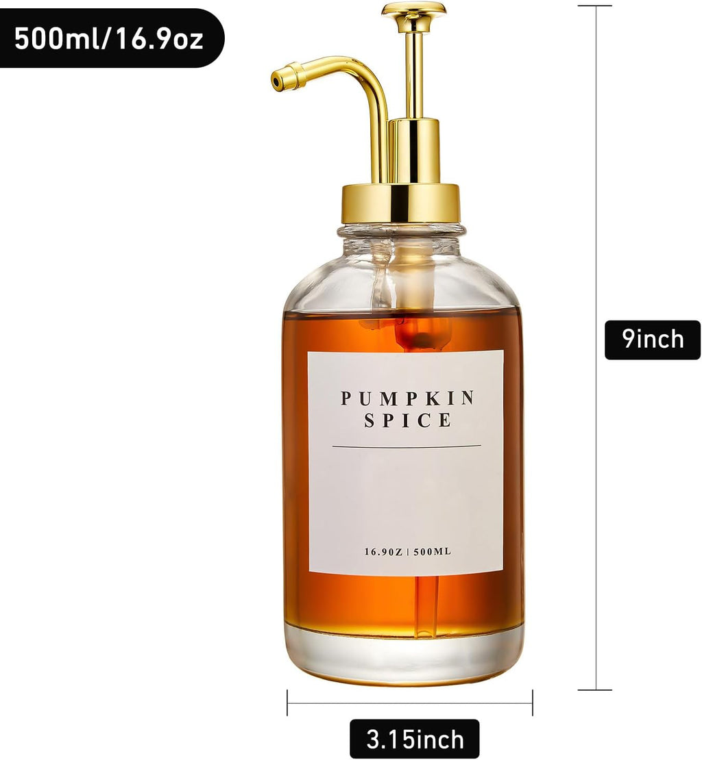 Coffee Syrup Dispenser for Coffee Bar with Gold Upgraded Pump, 4 Pack