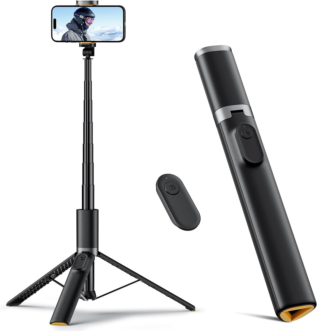 63" Cell Phone Selfie Stick Tripod, Portable Tripod for iPhone with Wireless Remote, Extendable Smartphone Stand