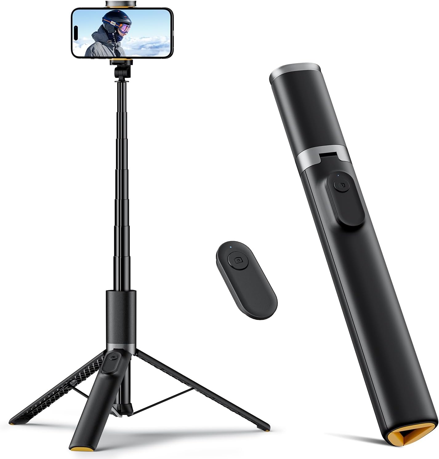 63" Cell Phone Selfie Stick Tripod, Portable Tripod for iPhone with Wireless Remote, Extendable Smartphone Stand