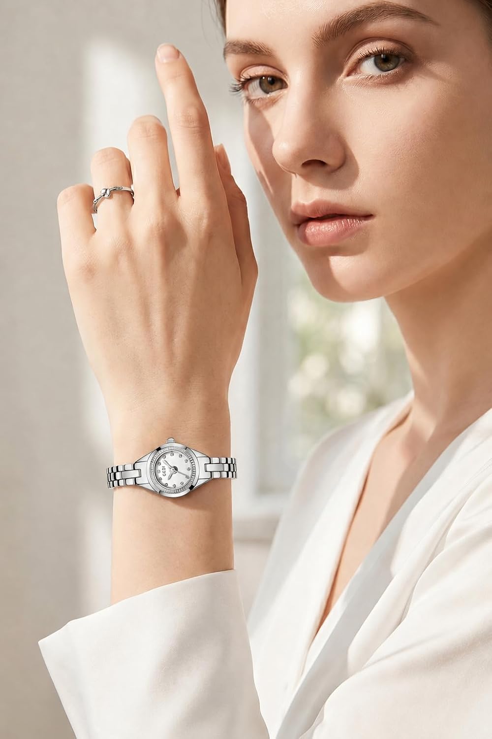 Women's Small Bracelet Watch, 17mm Crystal Dial Stainless Steel Band | 17mm petite dial, stainless steel bracelet