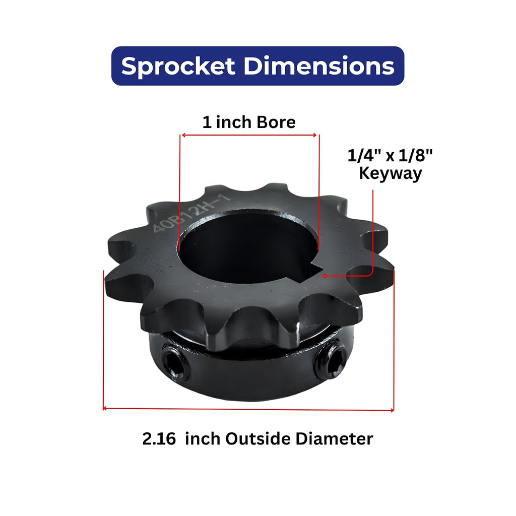 Jeremywell #40 Roller Chain Sprocket, 12 Tooth B-Hub, 1" Bore, Hardened Steel