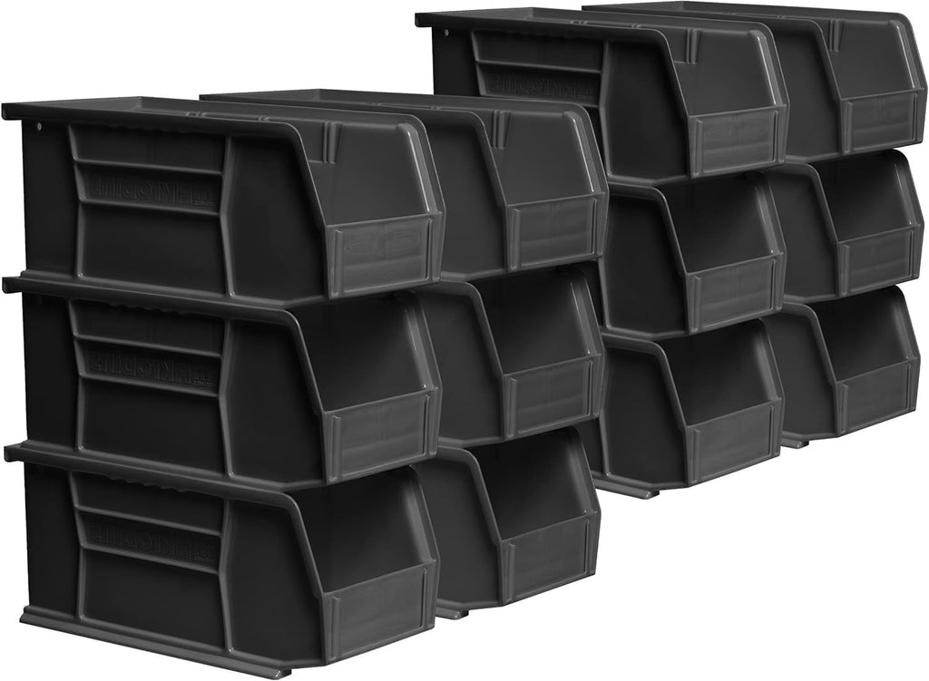 30230 AkroBins Plastic Storage Bins, 11"x5"x5", Black, 12-Pack | Space-Saving Stackable Bins for Garage, Pantry