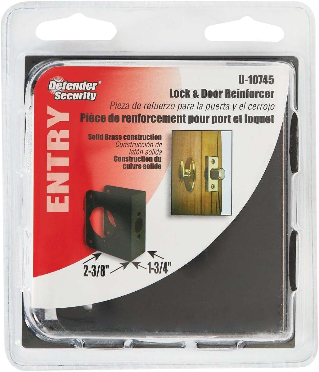 U 10745 Brass Lock and Door Reinforcement Plate for 1-3/4 In. Thick Doors, Bronze Finish (Single Pack) | For 1-3/4