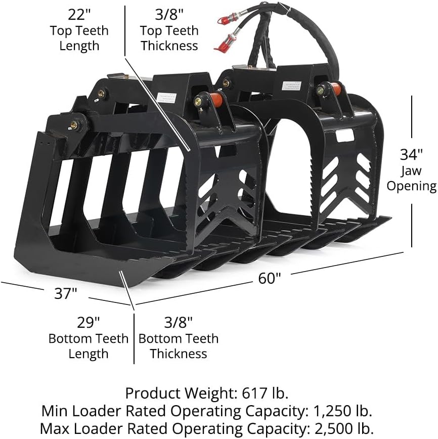 60" Grade 50 Standard Series Root Grapple Bucket, SSQA Connection, Dual Cylinder Hydraulic Design for Medium-Duty