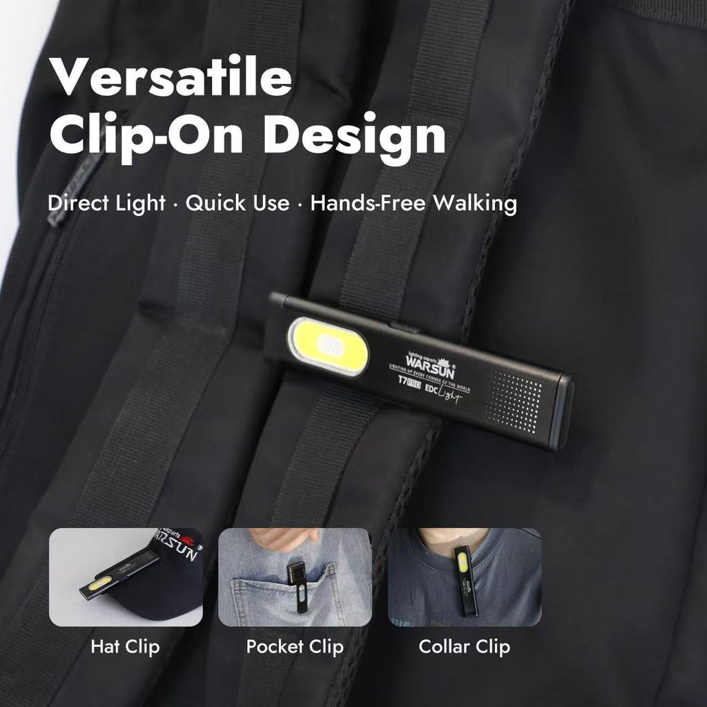 T7 Flat Rechargeable Flashlight, Slim Pocket LED EDC Light with Clip and Magnetic Base, Small Thin Handheld