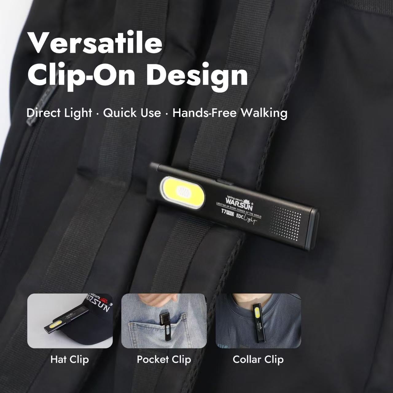 T7 Flat Rechargeable Flashlight, Slim Pocket LED EDC Light with Clip and Magnetic Base, Small Thin Handheld
