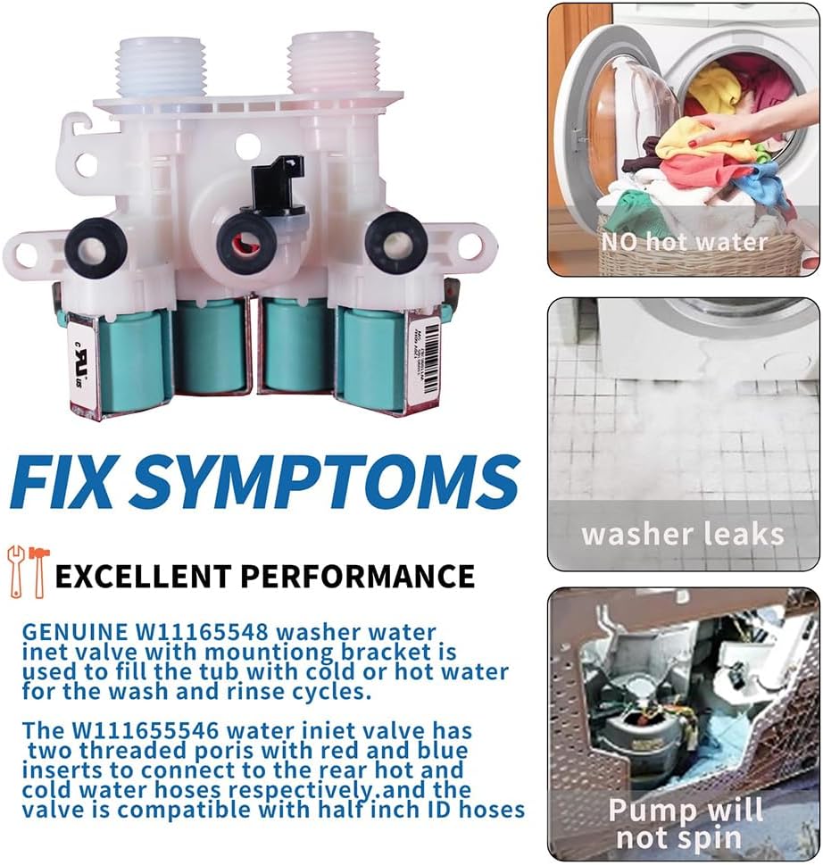 【𝟮𝟬𝟮𝟲 𝙐𝙥𝙜𝙧𝙖𝙙𝙚𝙙】 W11165546 W11096267 Washer Water Inlet Valve Replacement For whirl-pool Kenmore Maytag Washing Machine Parts Replaces 33090105,W1059942 W10599423