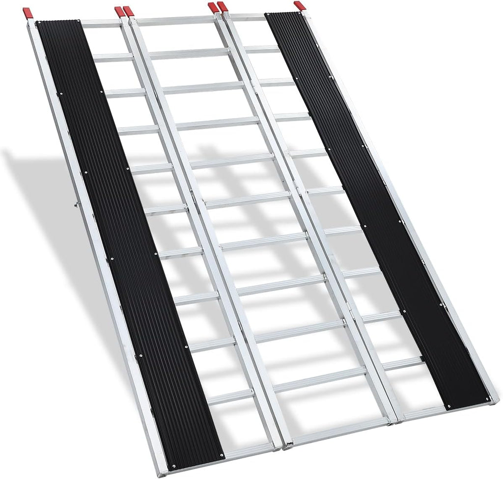 Snowmobile Loading Ramp, 1500Lbs Aluminum Tri-Fold Ramps with Ski Guides for Snowmobile, 85" x 54" Foldable Ramp with