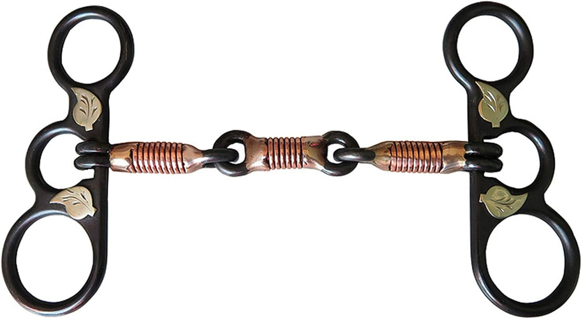Horse Training Bit Western - 5" Copper Wire Wrapped Sweet Iron Mouth and Black Steel Cheek with Hand Engraved Silver