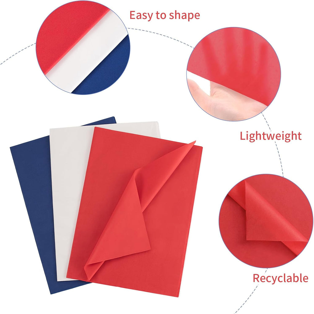 115 Sheets Red White & Blue Tissue Paper for Flag Day Gift Bags