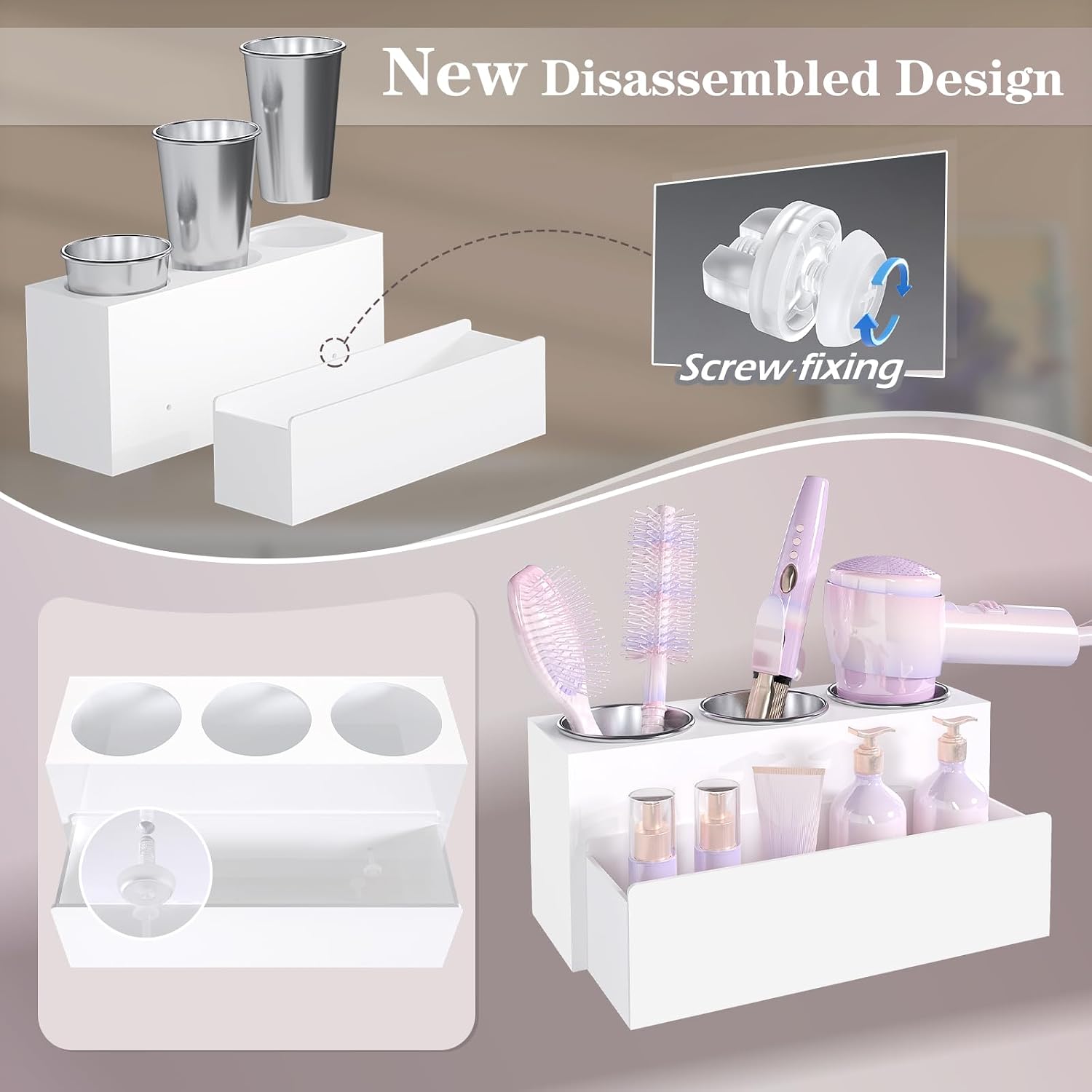 Hair Tool Organizer, Removable Blow Dryer Holder for Bathroom, Hot Tools Organizer For Hair Dryer, Blow Dryer