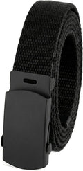Kids Canvas Web Belt Flat Black Buckle/Tip Solid Color 44" Long 1" Wide - Cut Excess Length For Perfect Fit