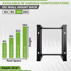 NavePoint 12U Wall Mount Rack - Server Rack for 19 Inch IT Equipment Open Frame Rack – Network Rack for AV & Server Equipment 16” Deep Rack, Black