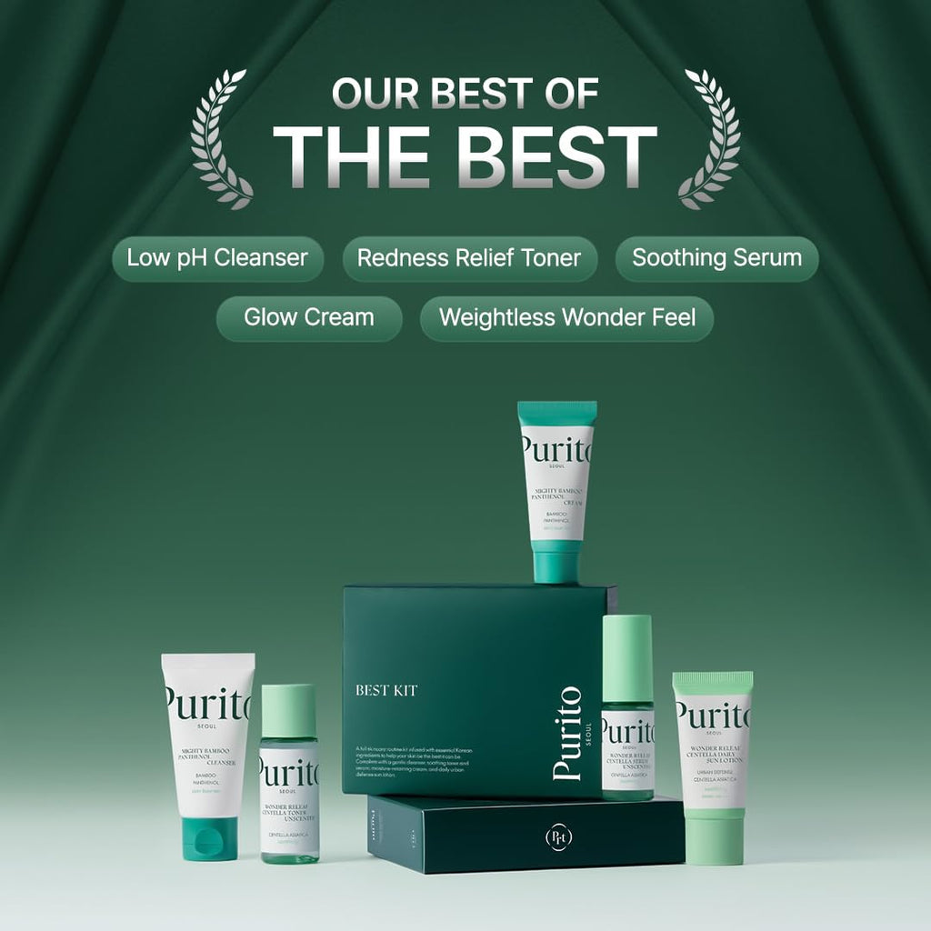 SEOUL Best Kit - Skincare Routine with Panthenol Cleanser & Cream, Unscented Centella Serum & Toner, For All Skin