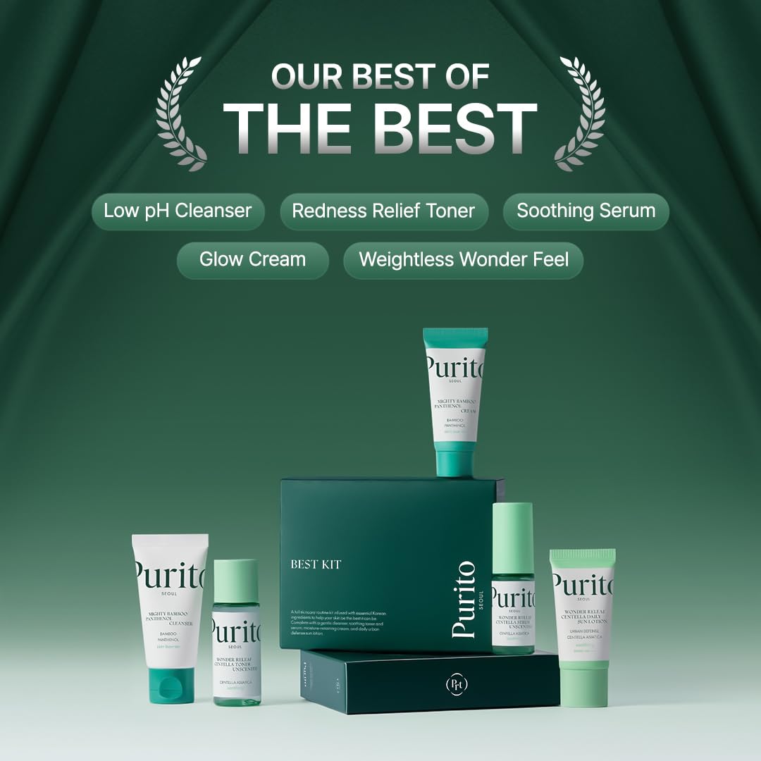 SEOUL Best Kit - Skincare Routine with Panthenol Cleanser & Cream, Unscented Centella Serum & Toner, For All Skin