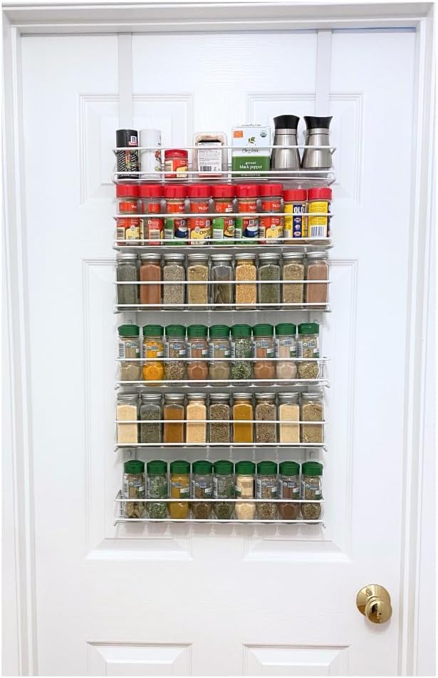 Over the Door Pantry Spice Rack Organizer -6 Tier -Holds up to 54 Spices- Adjustable Metal Baskets for Kitchen