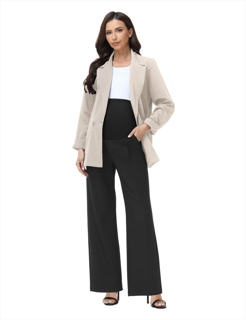 Women's Maternity Work Pants Wide Leg Black Medium